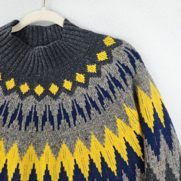 Obermeyer Sweater Womens Extra Large Gray Ivy Mock Neck Wool Fair Isle Pullover - Picture 2 of 11